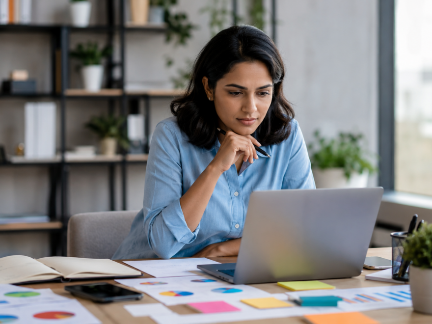 Small business owner reviewing digital marketing strategy